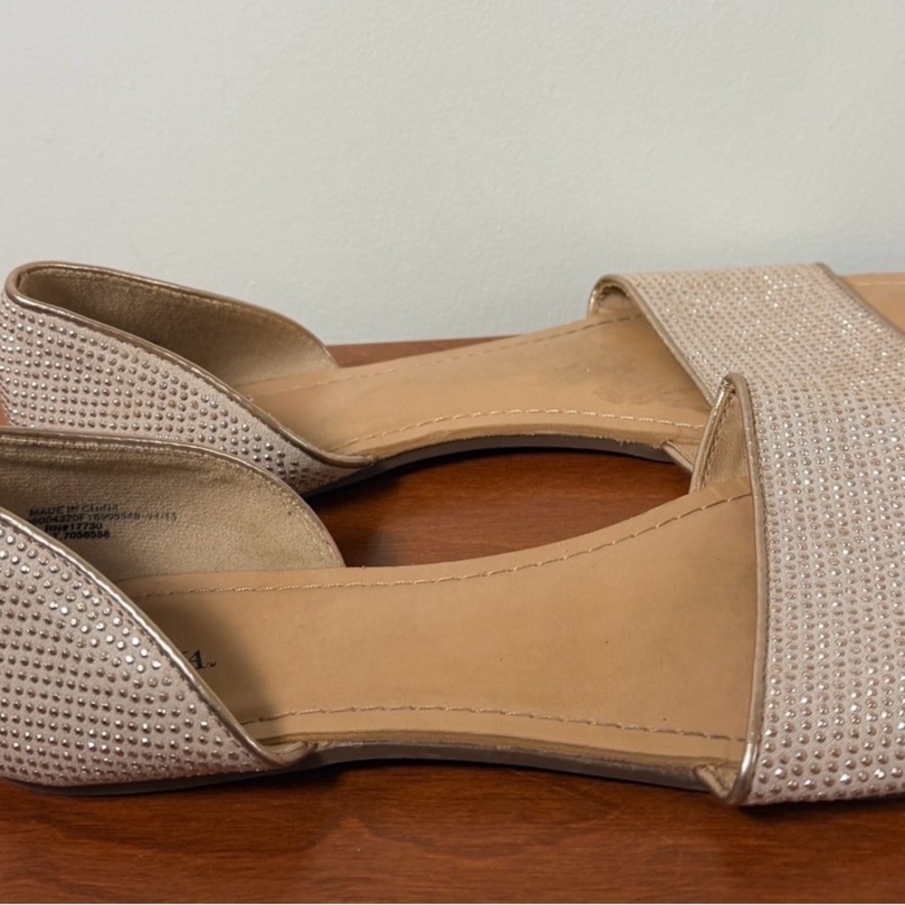 Merona Gold Rhinestone Sandals Open Toe Slip On Flats
